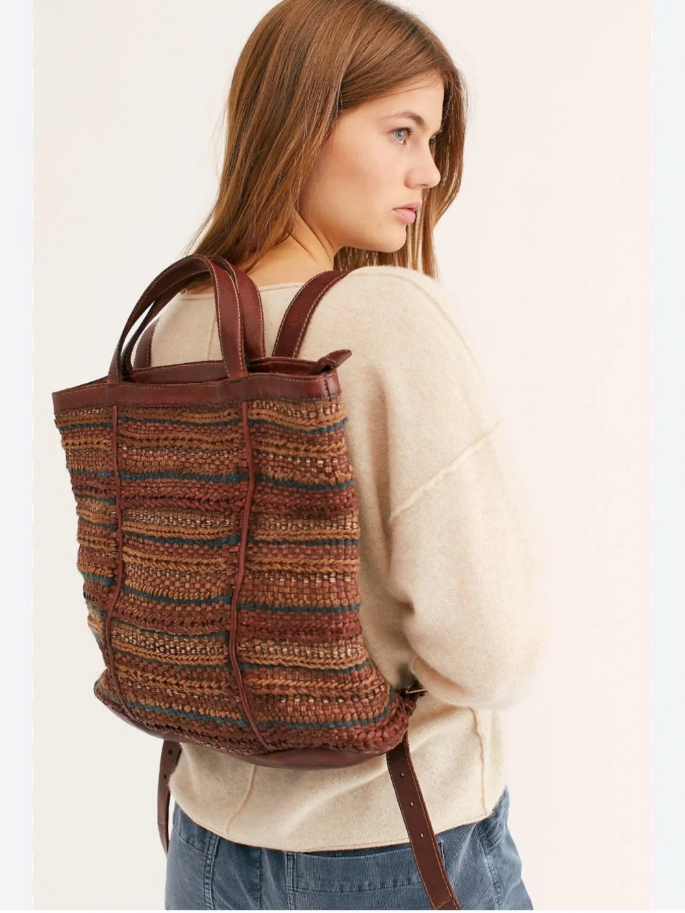 Free People Yuma Woven genuine Leather Backpack